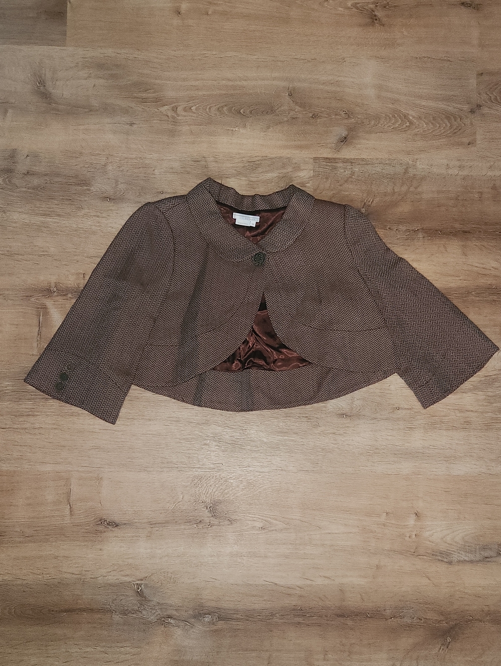 To the Max Burgandy and Brown Herringbone Cropped Jacket